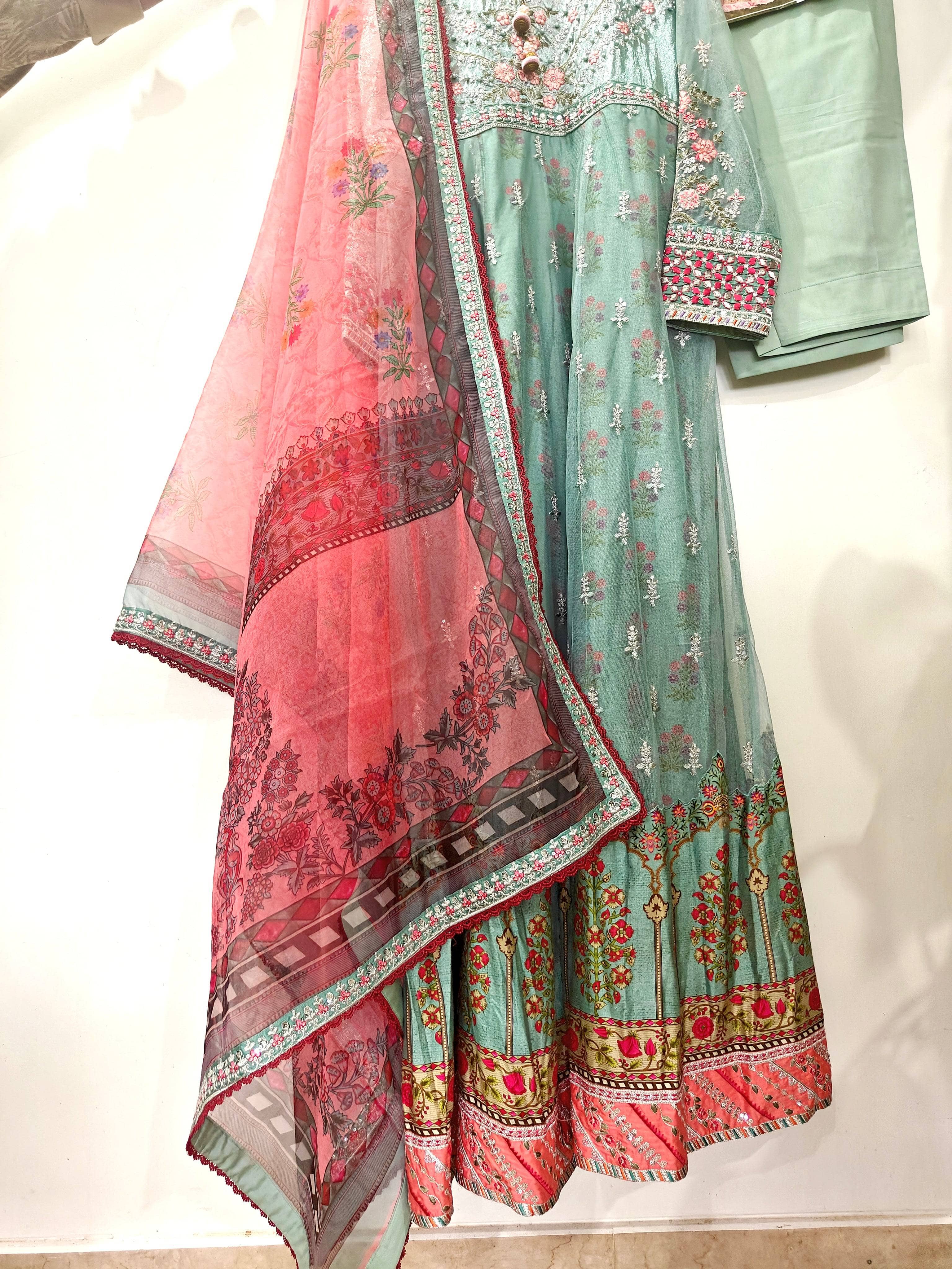 Stitched/Maria B Sateen/Large/CST-201-AZURE BLUE AND CANDY