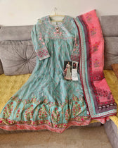 Stitched/Maria B Sateen/Large/CST-201-AZURE BLUE AND CANDY