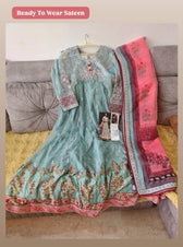 Stitched/Maria B Sateen/Large/CST-201-AZURE BLUE AND CANDY
