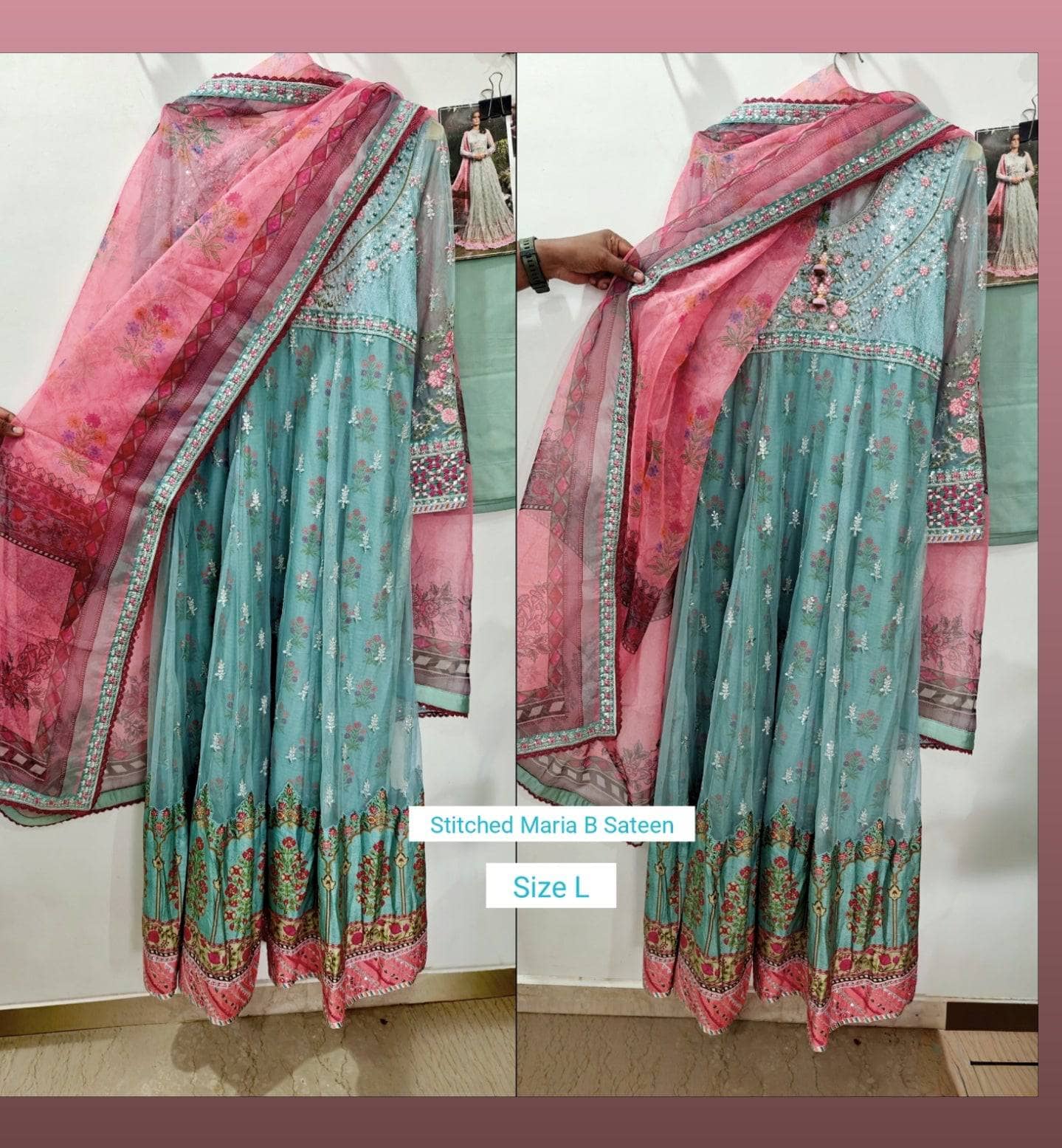 Stitched/Maria B Sateen/Large/CST-201-AZURE BLUE AND CANDY