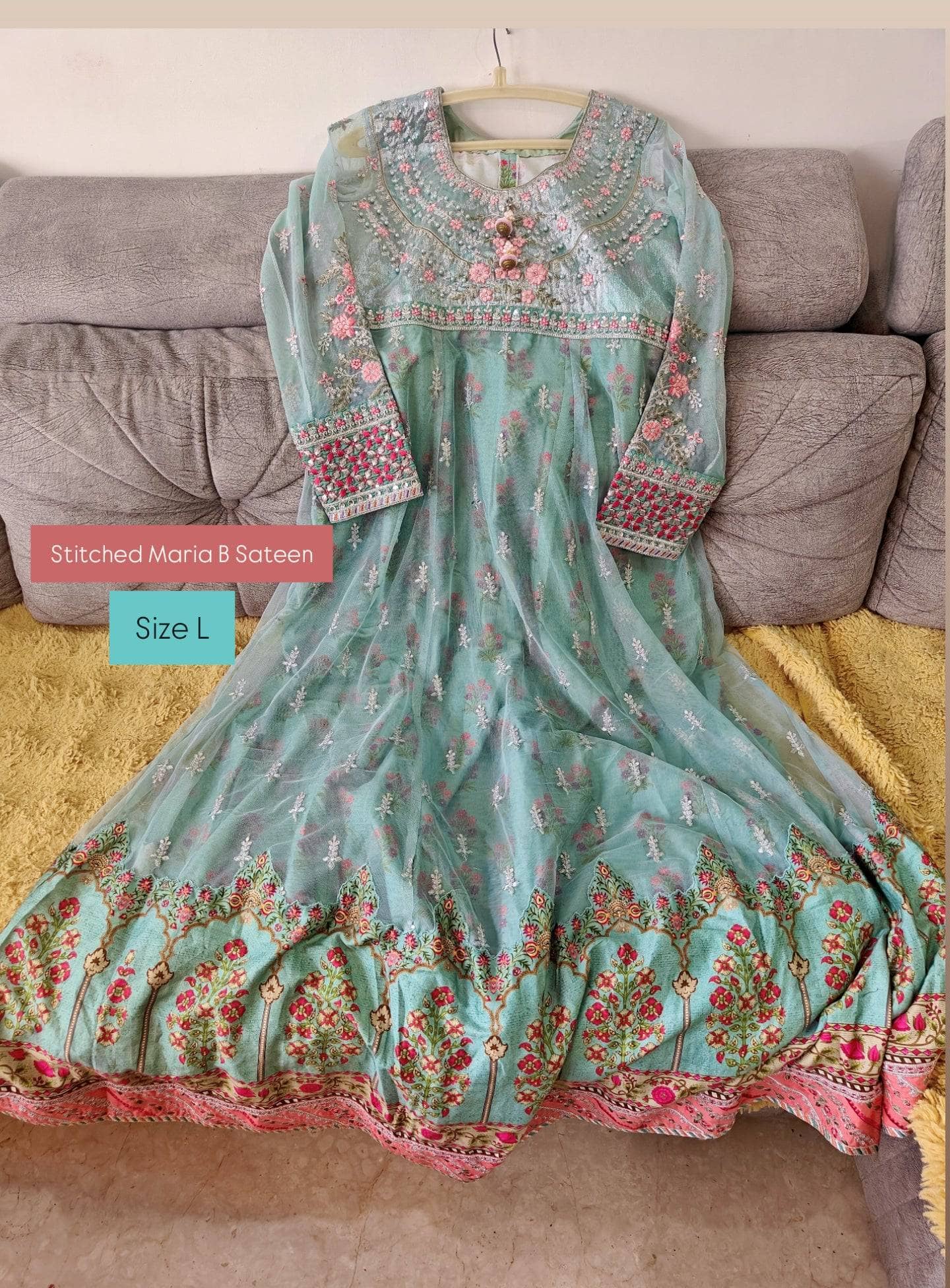 Stitched/Maria B Sateen/Large/CST-201-AZURE BLUE AND CANDY