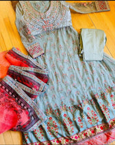Stitched Look of Unstitched Maria B Sateen/CST-201-AZURE BLUE AND CANDY Size - XL L M S