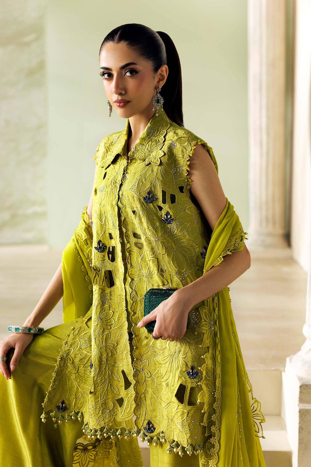 Hot🔥Seller/Maria B Soiree Luxury Formals 26/Bemberg Raw Silk Suit/Lime Green