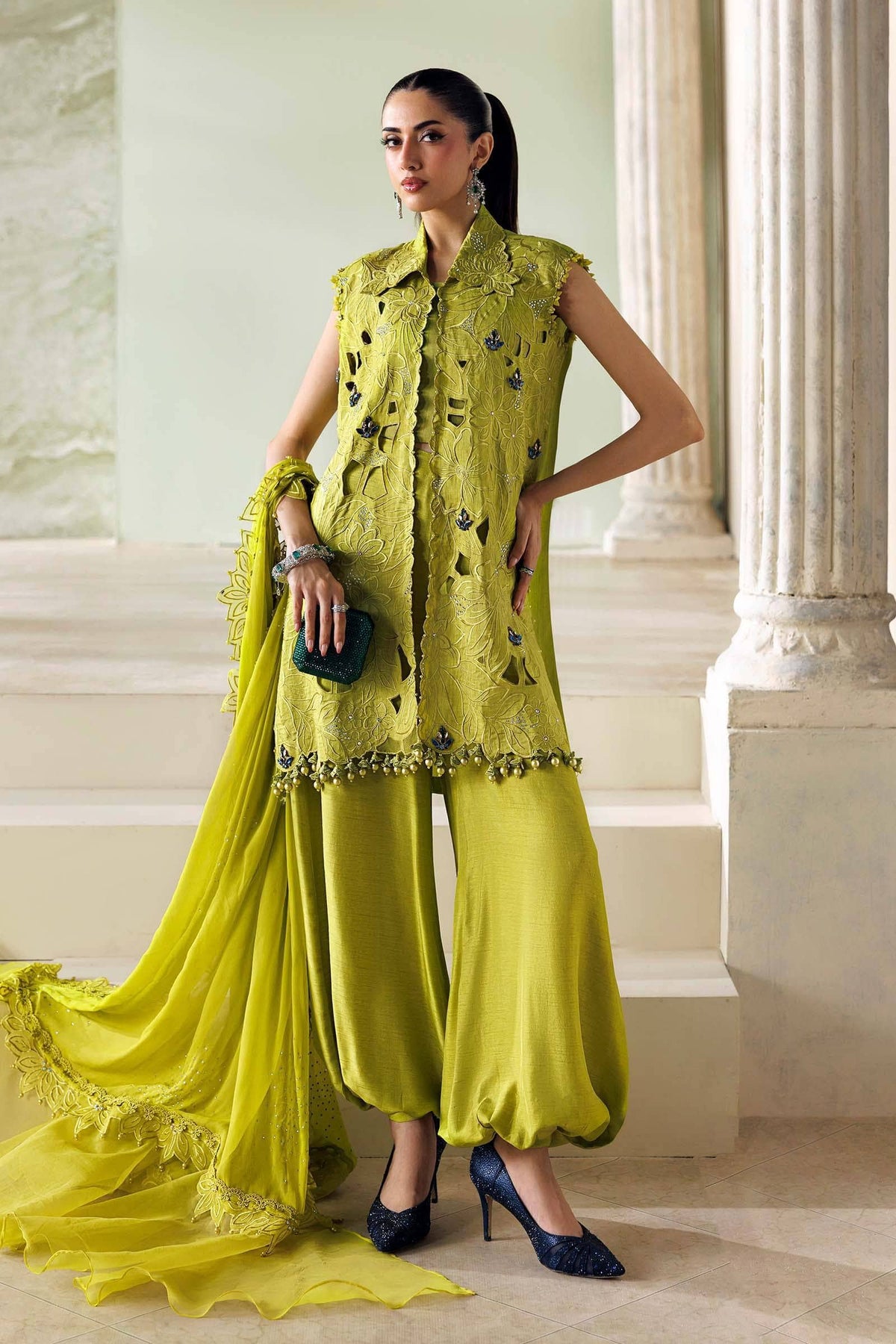Hot🔥Seller/Maria B Soiree Luxury Formals 26/Bemberg Raw Silk Suit/Lime Green