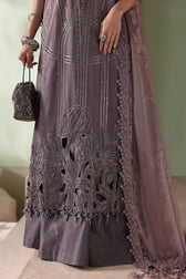 Maria B Soiree Luxury Formals 26/Embroidered Bell Raw Silk Suit/Coffee &Grey