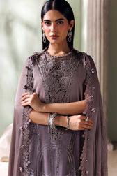 Maria B Soiree Luxury Formals 26/Embroidered Bell Raw Silk Suit/Coffee &Grey