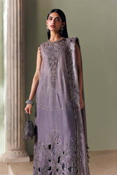 Maria B Soiree Luxury Formals 26/Embroidered Bell Raw Silk Suit/Coffee &Grey