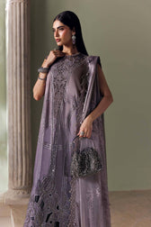 Maria B Soiree Luxury Formals 26/Embroidered Bell Raw Silk Suit/Coffee &Grey