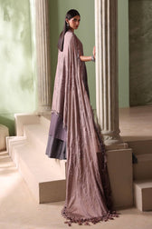 Maria B Soiree Luxury Formals 26/Embroidered Bell Raw Silk Suit/Coffee &Grey
