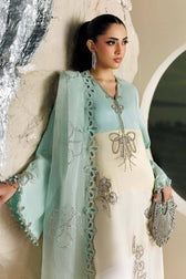 Maria B Soiree Luxury Formals 26/Raw Silk Suit/Aqua & Off White-Crystal Mint