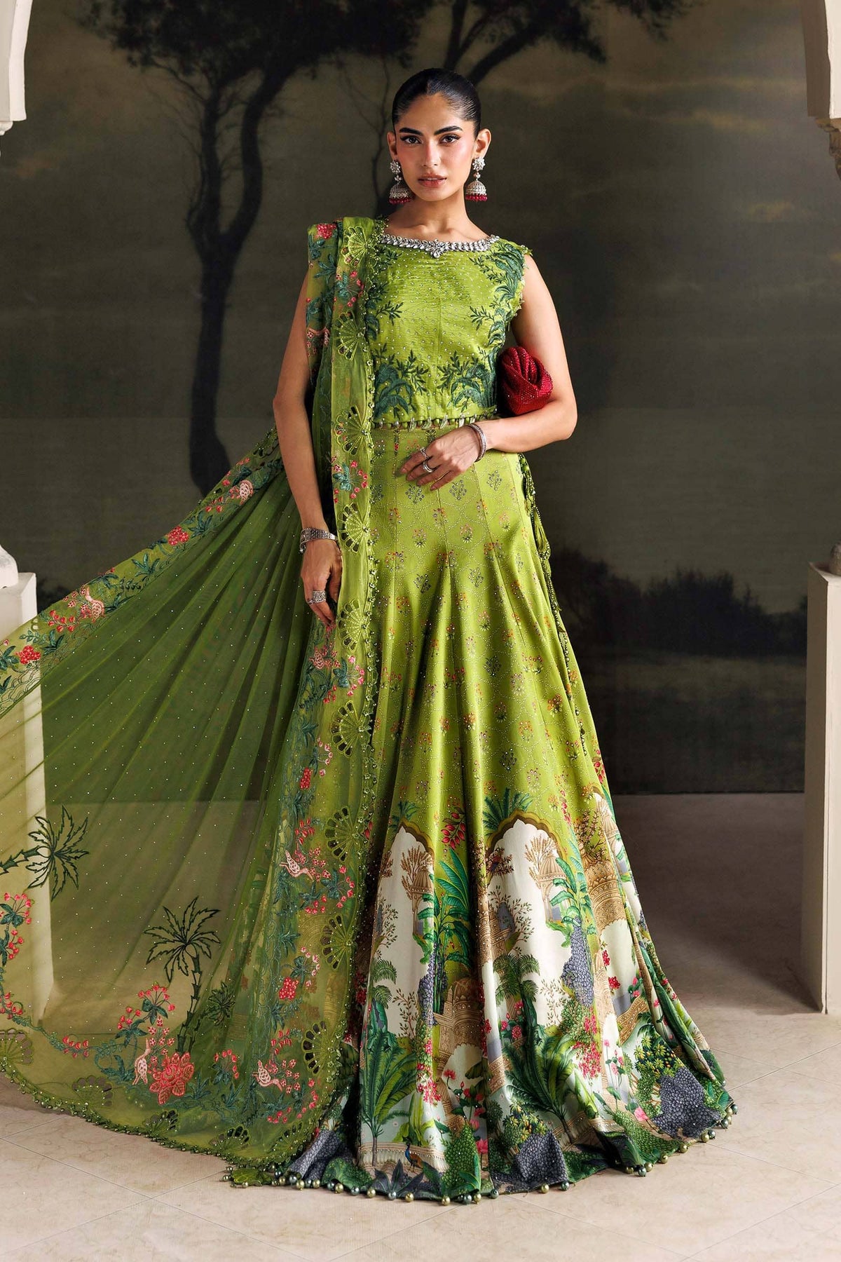 Maria B Soiree Luxury Formals 26/Raw Silk Suit/Peridot Green