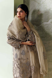 Maria B Soiree Luxury Formals 26/Tusser Silk Suit/Champagne Beige-Coffee