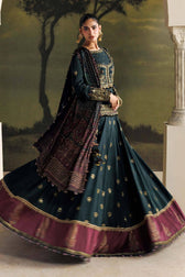 Maria B Soiree Luxury Formals 26/Tusser Silk Suit/Dark Green-imperial Burgundy