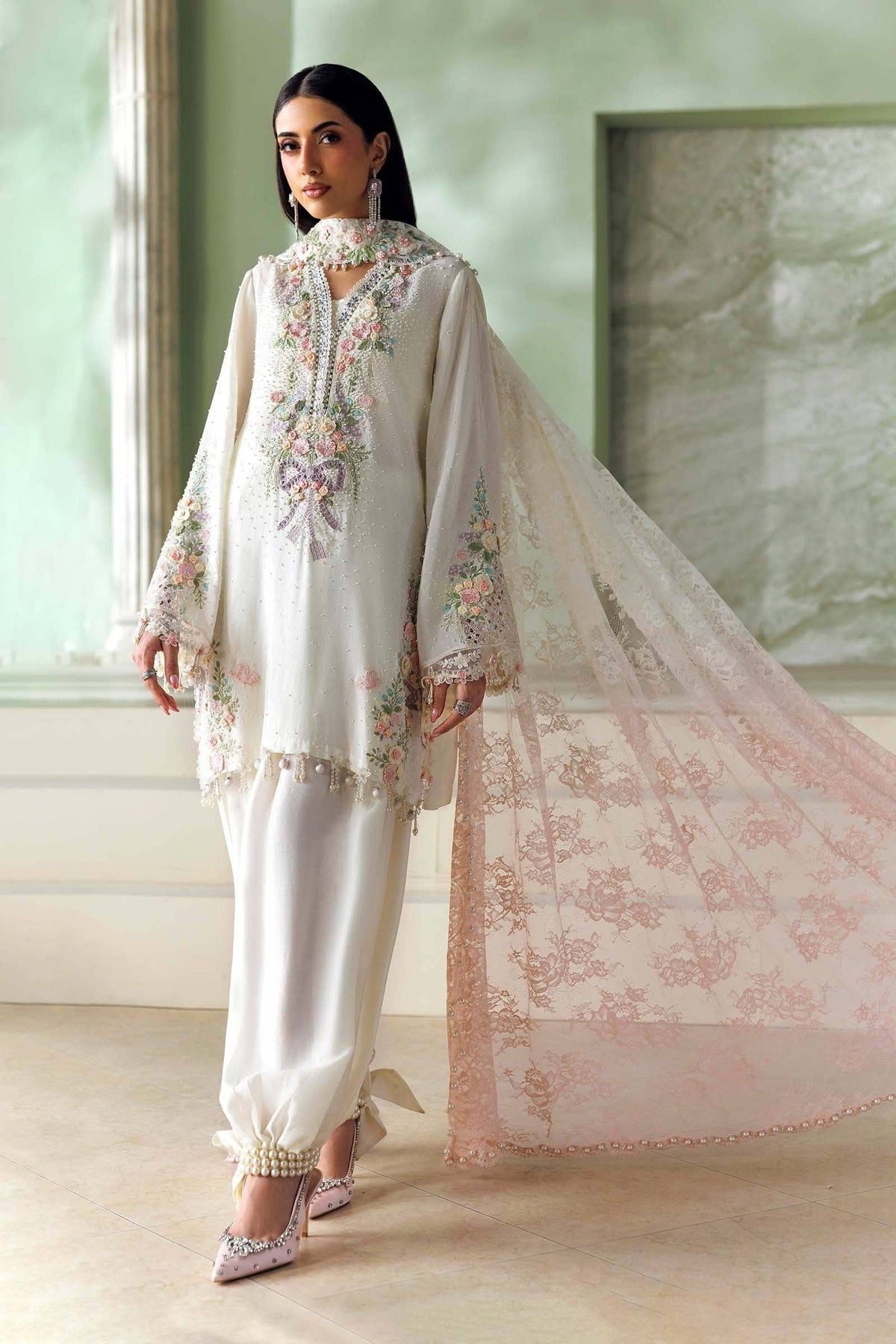 Maria B Soiree Luxury Formals 26/Tusser Silk Suit/Off White