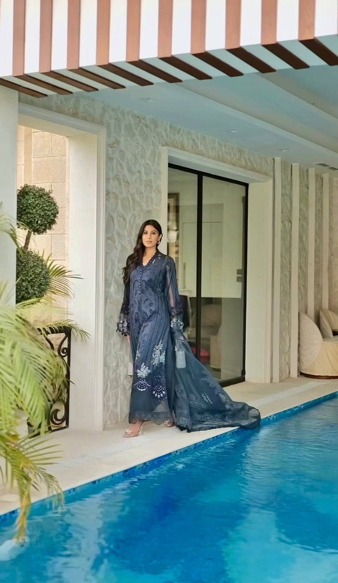 Spotted in Maria B Luxury Lawn 25/4B/Navy Blue