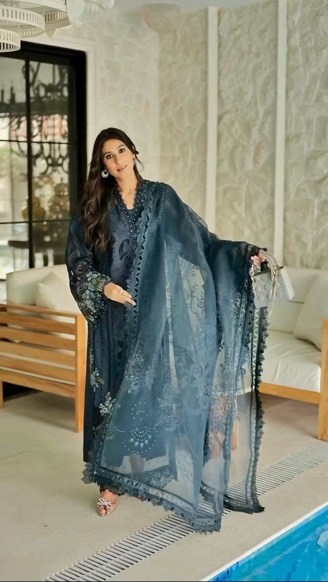 Spotted in Maria B Luxury Lawn 25/4B/Navy Blue