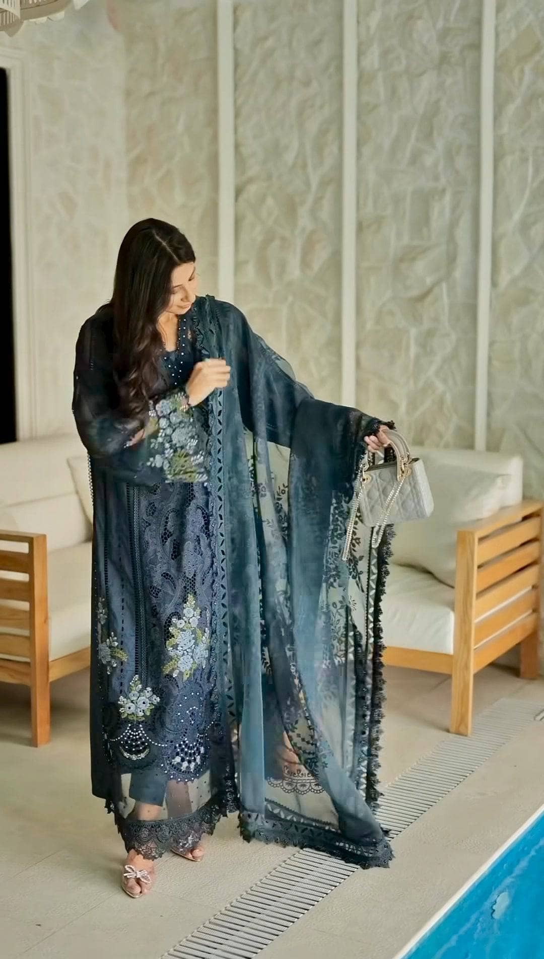 Spotted in Maria B Luxury Lawn 25/4B/Navy Blue