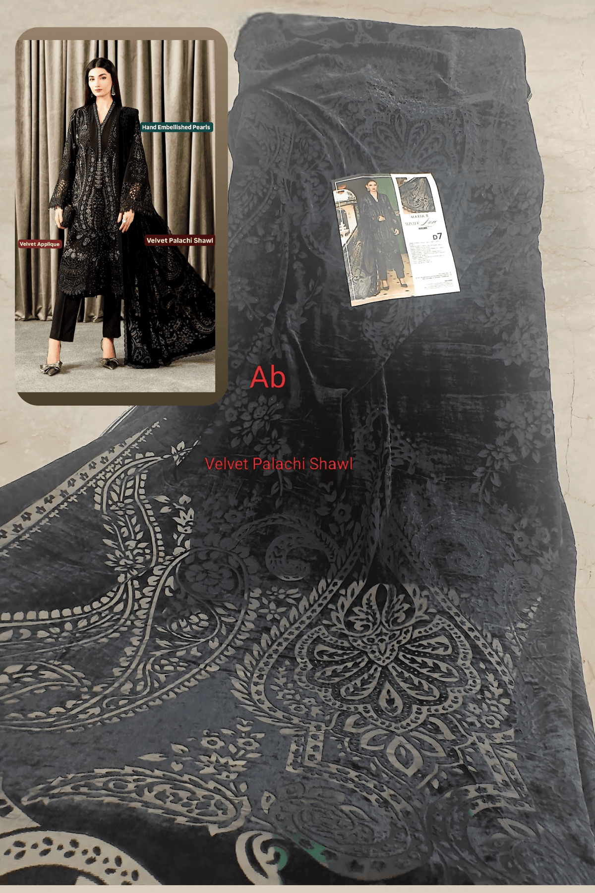 Open Pic/Hot Seller🔥Maria B Winter Luxe/Velvet Palachi Shawl/07/Black