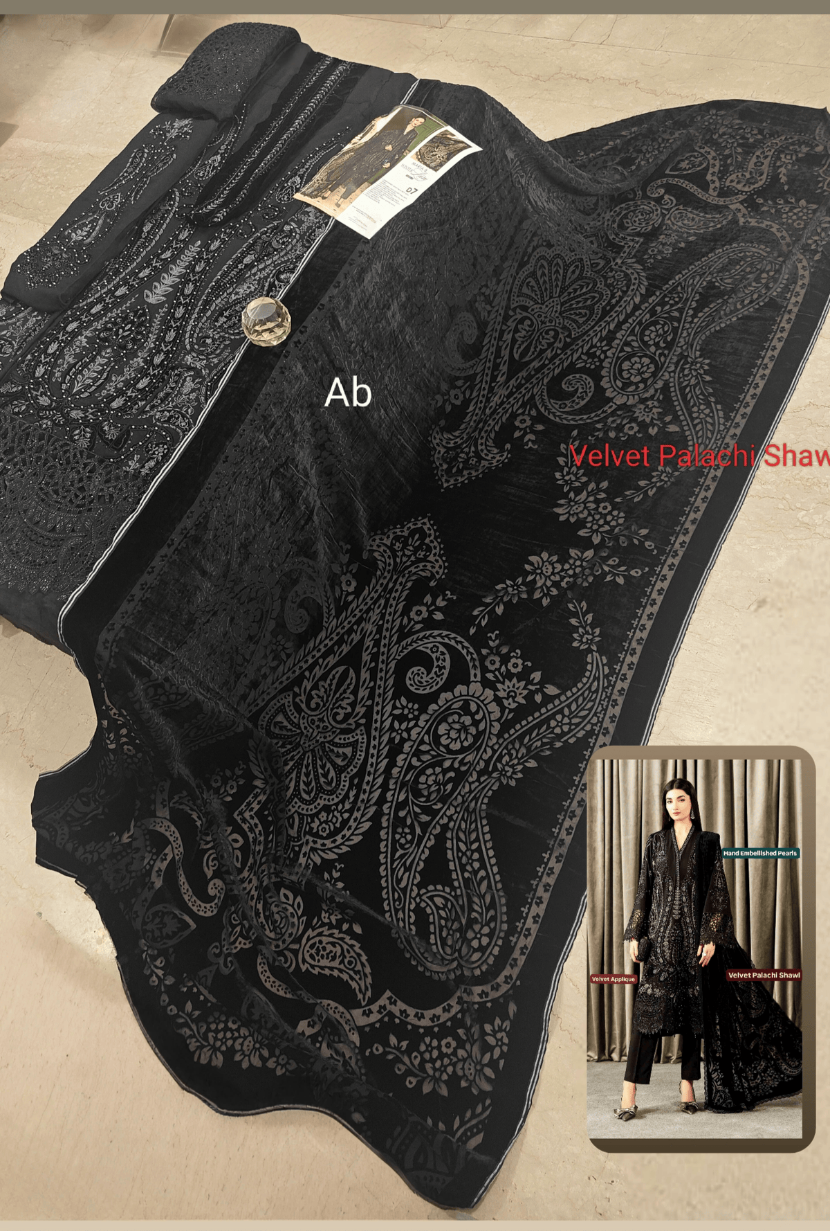 Open Pic/Hot Seller🔥Maria B Winter Luxe/Velvet Palachi Shawl/07/Black