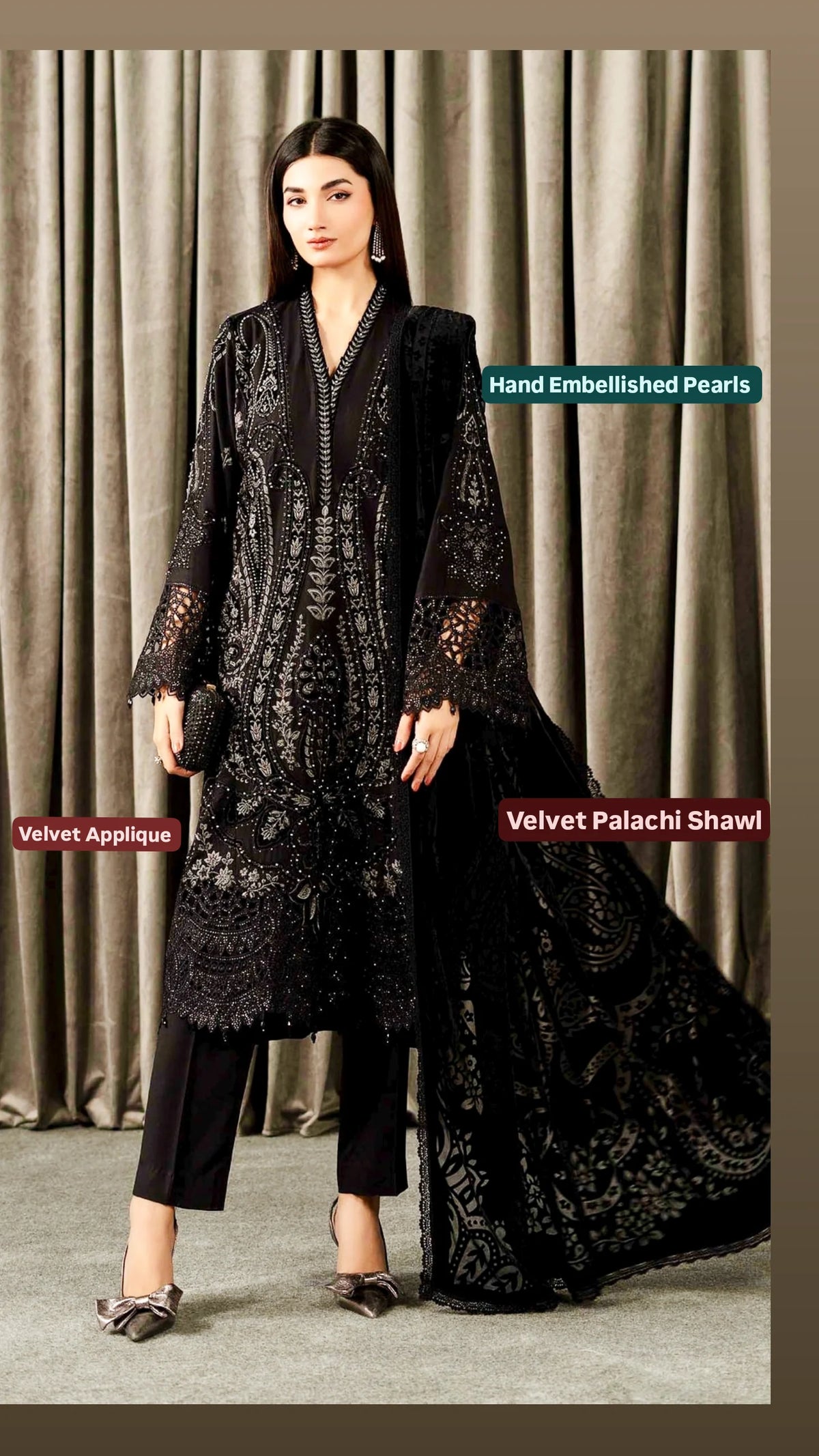 Open Pic/Hot Seller🔥Maria B Winter Luxe/Velvet Palachi Shawl/07/Black