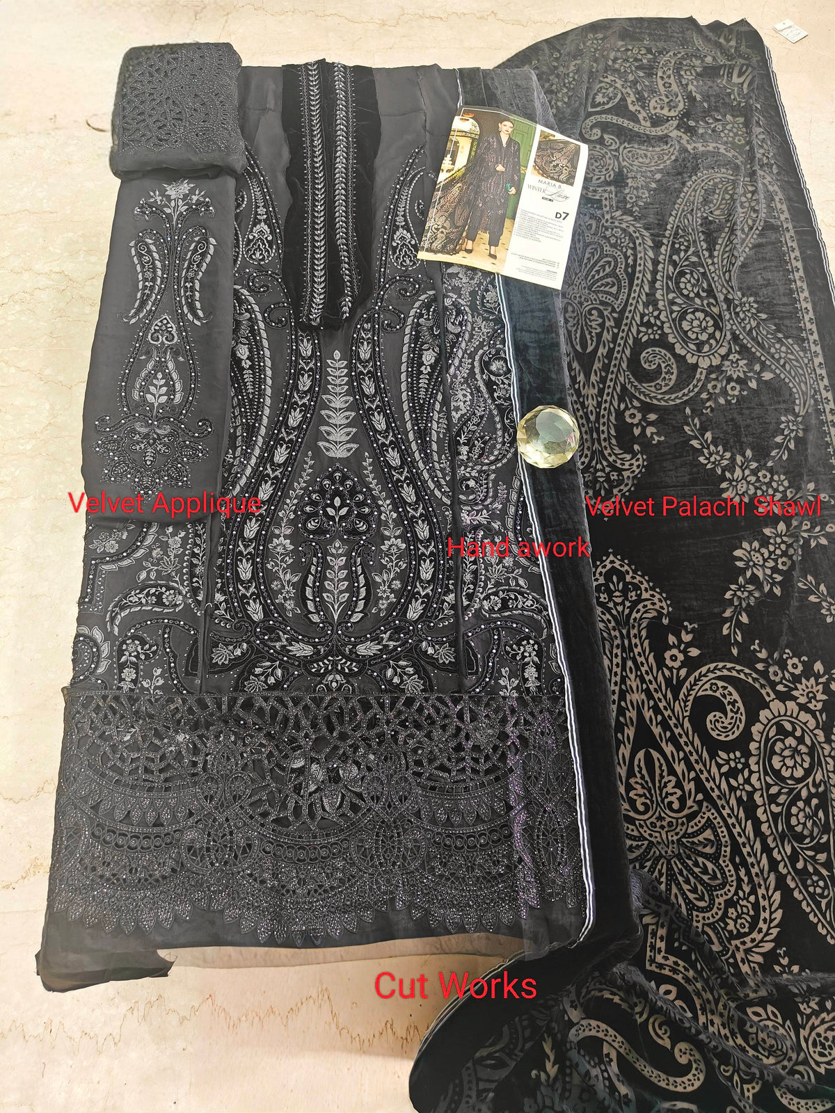 Open Pic/Hot Seller🔥Maria B Winter Luxe/Velvet Palachi Shawl/07/Black