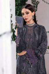 MARIA.B Winter Pakistani Suits Restocked/Maria B Winter Luxe 25/05/Embroidered Velvet Suit/Lilac & Grey