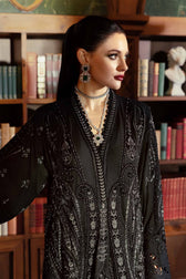 MARIA.B Winter Pakistani Suits Restocked/Maria B Winter Luxe 25/Embroideried Linen Suit/Velvet Palachi Shawl/07/Black