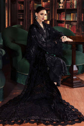 MARIA.B Winter Pakistani Suits Restocked/Maria B Winter Luxe 25/Embroideried Linen Suit/Velvet Palachi Shawl/07/Black