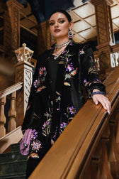 MARIA.B Winter Pakistani Suits Restocked/Maria B Winter Luxe 25/Embroideried Velvet Suit/06/Black & Purple