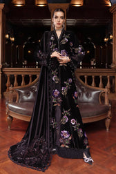 MARIA.B Winter Pakistani Suits Restocked/Maria B Winter Luxe 25/Embroideried Velvet Suit/06/Black & Purple