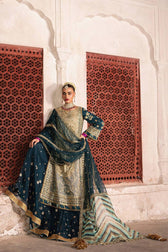 Mohsin Naveed Ranjha Chiffon Pakistani Suit Mohsin Naveed Ranjha 25/Makhfi/Shaadi Collection/Teal Blue/Lehar