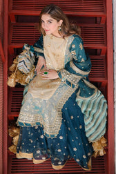 Mohsin Naveed Ranjha Chiffon Pakistani Suit Mohsin Naveed Ranjha 25/Makhfi/Shaadi Collection/Teal Blue/Lehar