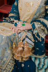 Mohsin Naveed Ranjha Chiffon Pakistani Suit Mohsin Naveed Ranjha 25/Makhfi/Shaadi Collection/Teal Blue/Lehar