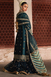 Mohsin Naveed Ranjha Chiffon Pakistani Suit Mohsin Naveed Ranjha 25/Makhfi/Shaadi Collection/Teal Blue/Lehar