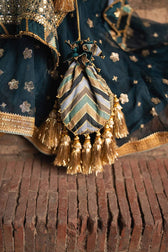 Mohsin Naveed Ranjha Chiffon Pakistani Suit Mohsin Naveed Ranjha 25/Makhfi/Shaadi Collection/Teal Blue/Lehar