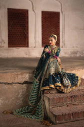 Mohsin Naveed Ranjha Chiffon Pakistani Suit Mohsin Naveed Ranjha 25/Makhfi/Shaadi Collection/Teal Blue/Lehar