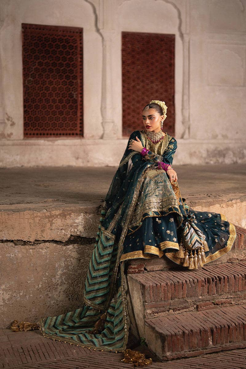 Mohsin Naveed Ranjha Chiffon Pakistani Suit Mohsin Naveed Ranjha 25/Makhfi/Shaadi Collection/Teal Blue/Lehar