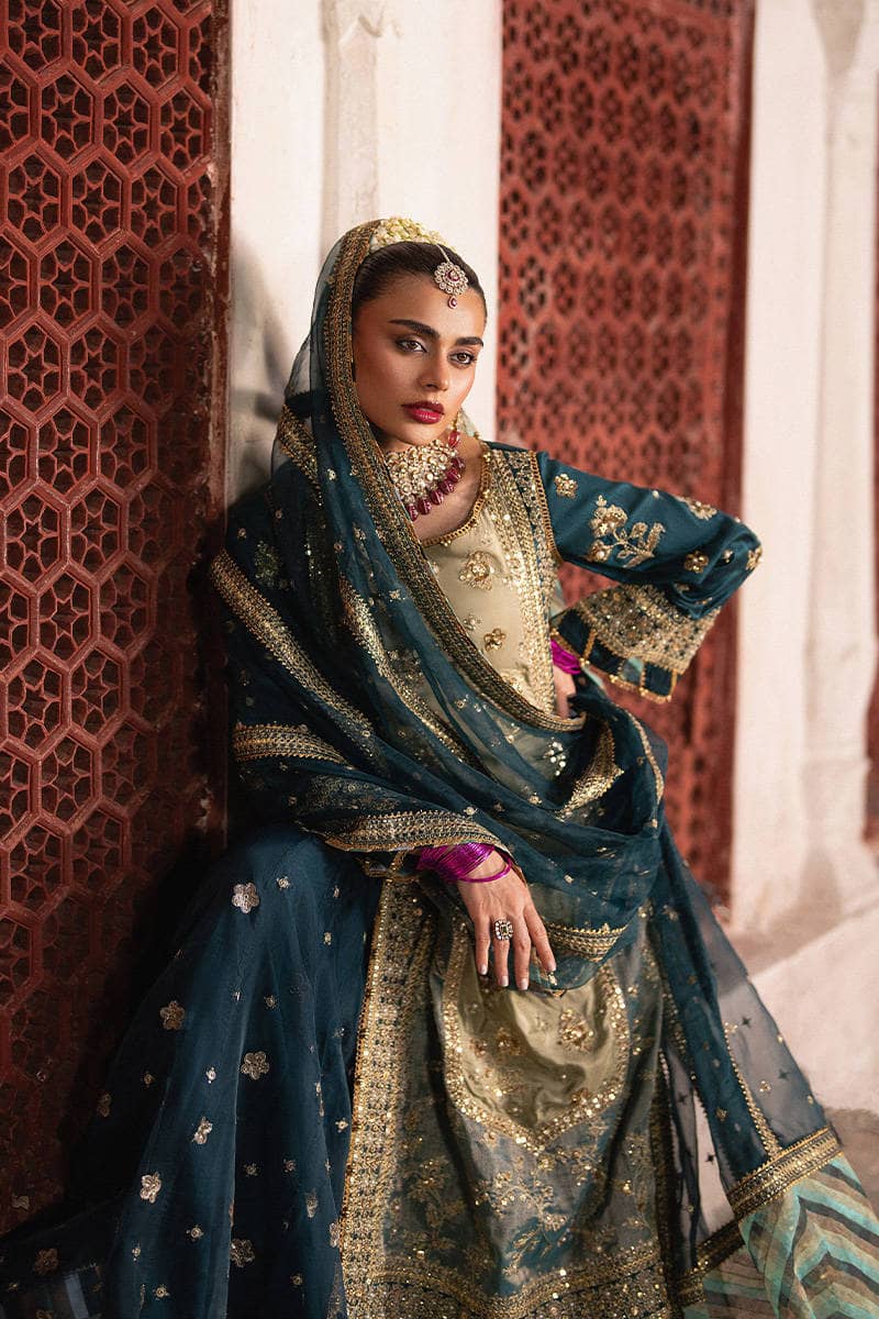 Mohsin Naveed Ranjha Chiffon Pakistani Suit Mohsin Naveed Ranjha 25/Makhfi/Shaadi Collection/Teal Blue/Lehar