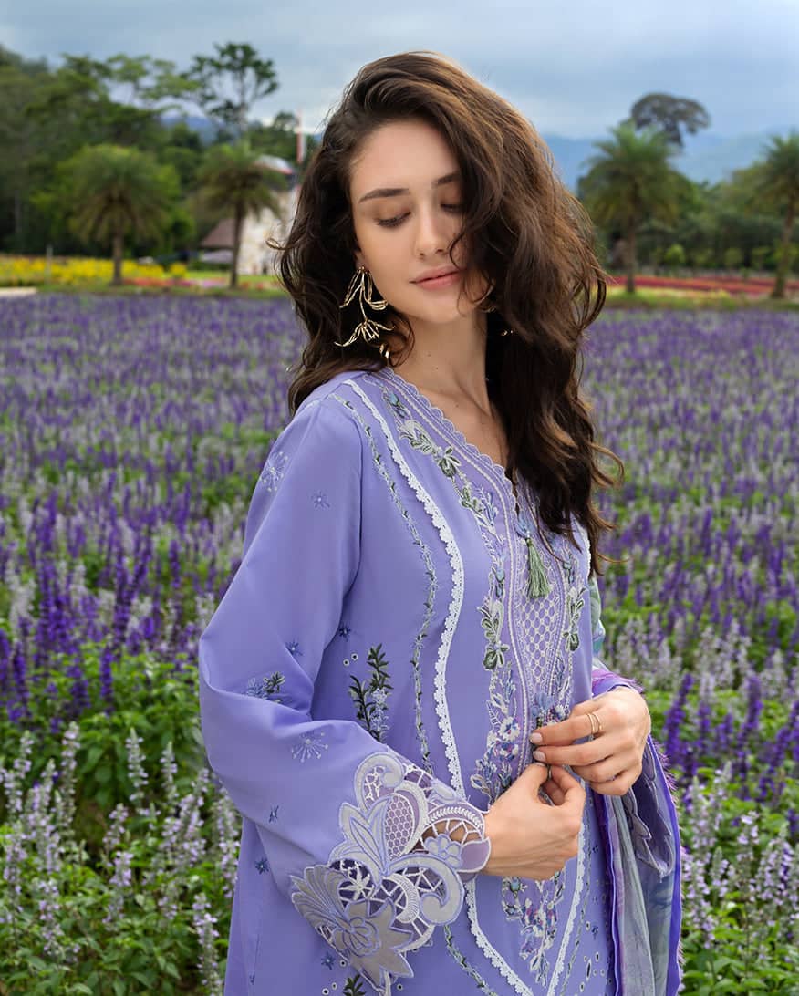 Mushq Hemline 26/Daisy Reverie/Light Purple/Silk Dupatta