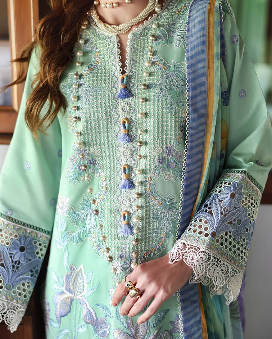 Mushq Hemline 26/Vol 2/Fernlore/Sea Green/Chiffon Dupatta