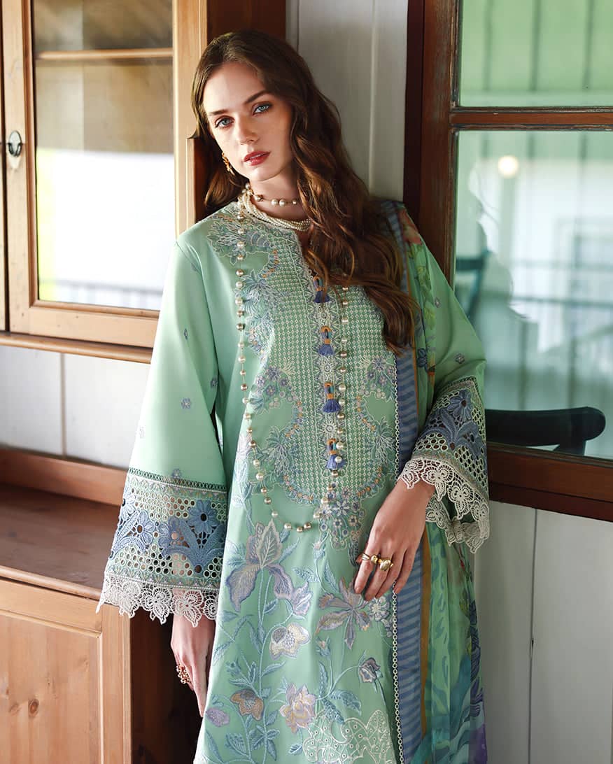 Mushq Hemline 26/Vol 2/Fernlore/Sea Green/Chiffon Dupatta