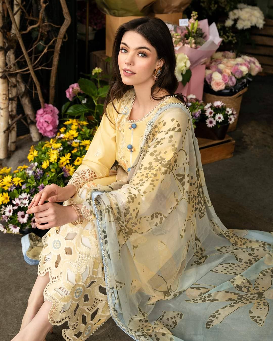 Mushq Hemline Lawn Pakistani Suit Restocked/Hemline Odyssey by Mushq/Sunset Sway