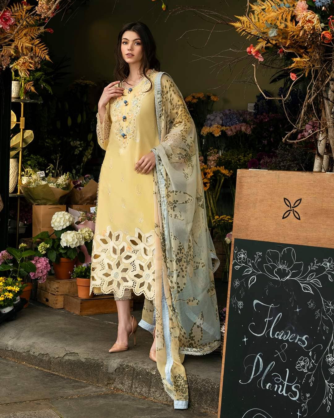 Mushq Hemline Lawn Pakistani Suit Restocked/Hemline Odyssey by Mushq/Sunset Sway