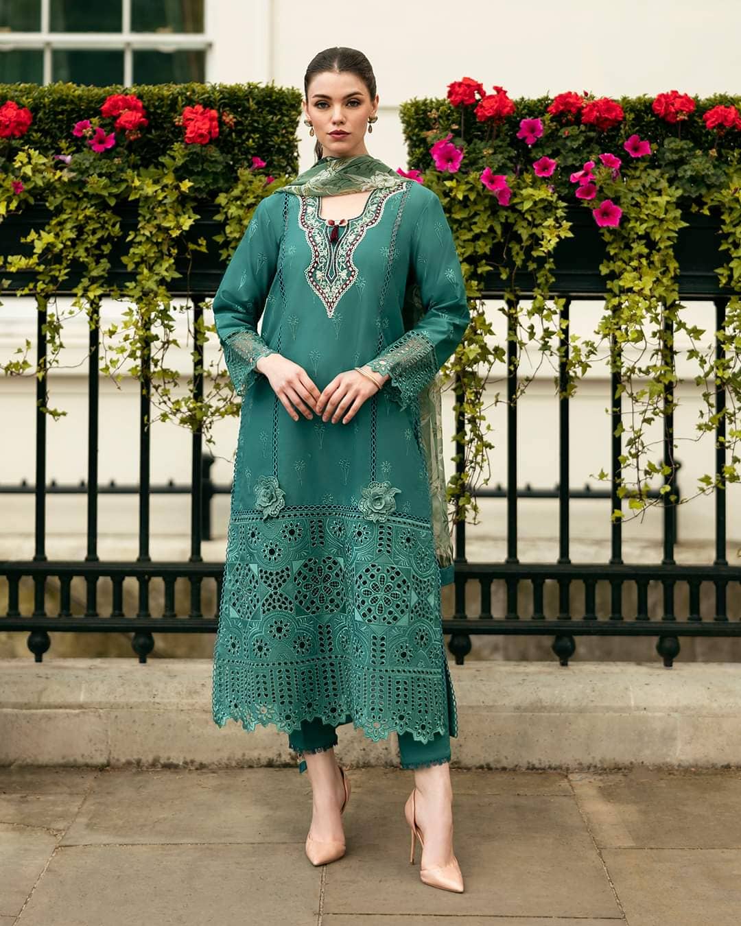 Mushq Hemline Lawn Pakistani Suit Restocked/Hemline Odyssey by Mushq/Whispering Waves