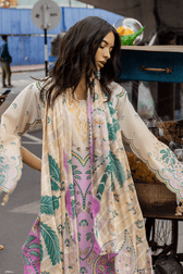 Mushq La Dolce Hemline Prints/Valeria/Lime And Lilac/Silk Dupatta