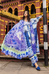 Restocked/Mushq La Dolce Hemline Prints/Ksenia/White &Blue/Chiffon Dupatta