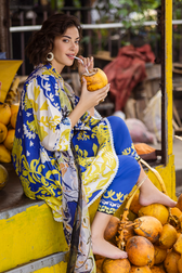 Restocked/Mushq La Dolce Hemline Prints/Mirella/Ink Blue/Chiffon Dupatta