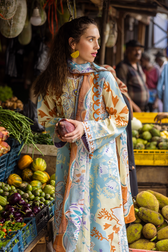 Restocked/Mushq La Dolce Hemline Prints/Zita/Sky Blue/Chiffon Dupatta