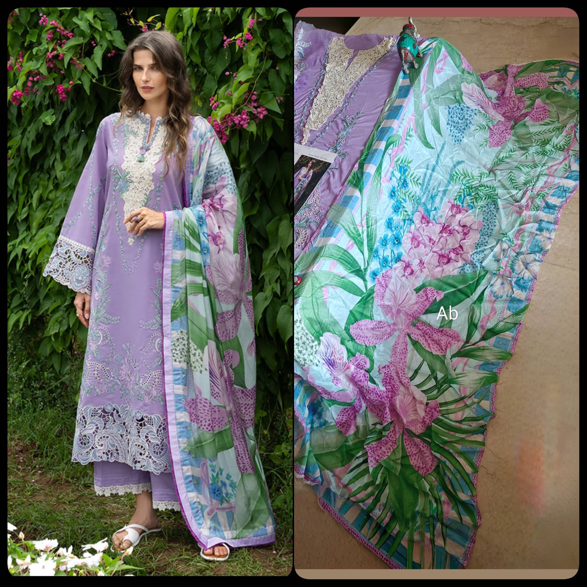 Open Pic/Mushq Hemline 26/Dewdrop Dance/Silk Dupatta/Lilac