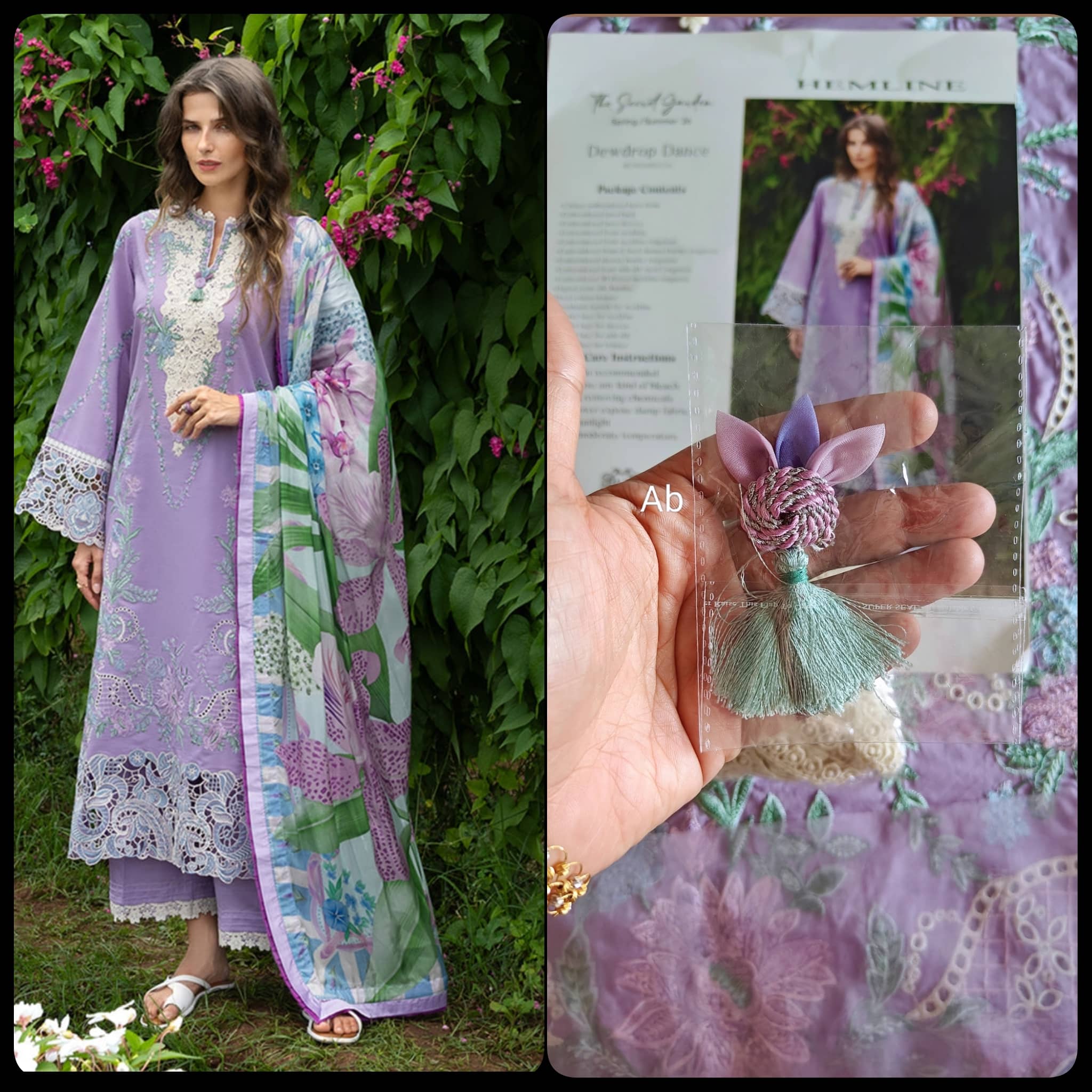 Open Pic/Mushq Hemline 26/Dewdrop Dance/Silk Dupatta/Lilac